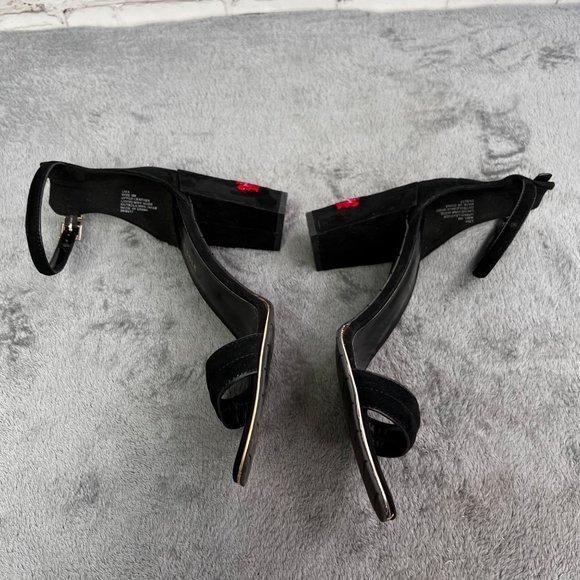 Kenneth Cole Lisa Black Suede Heels Sandals size 9 Embroidered Floral Chunky - Picture 6 of 10